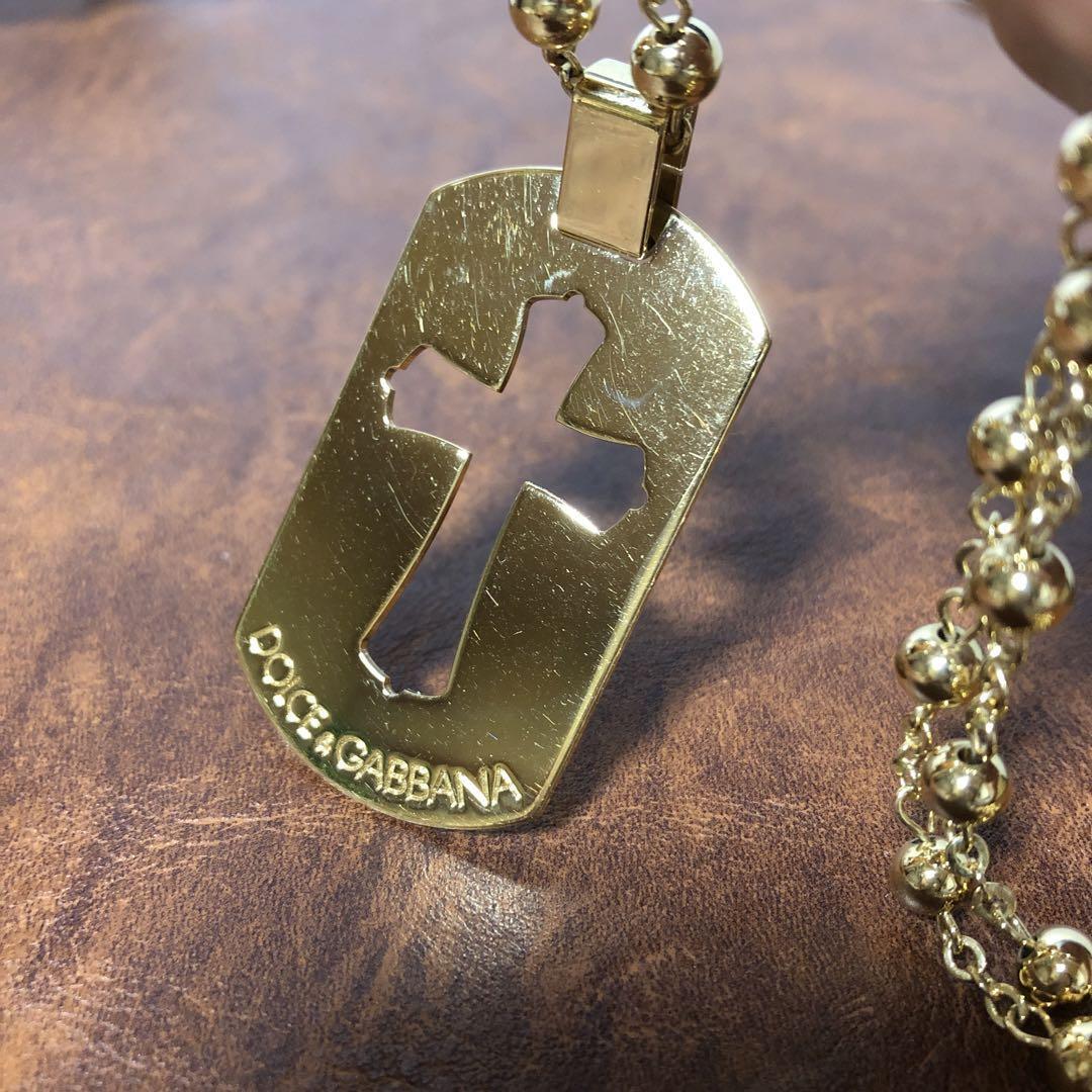 Dolce & Gabbana Men Cross Plate Dog Tag Necklace Gold Color