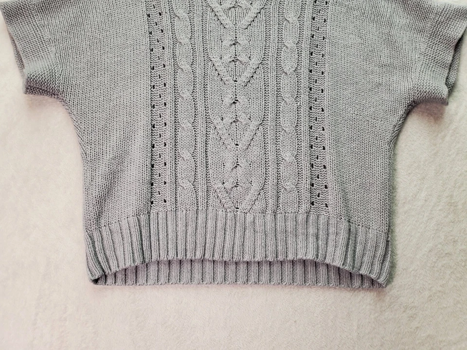 Moda Suéter Bug Para Mujer Grande Gris Tejido con Cable Acrílico Manga Corta Cuello Redondo Foto 3 de 4