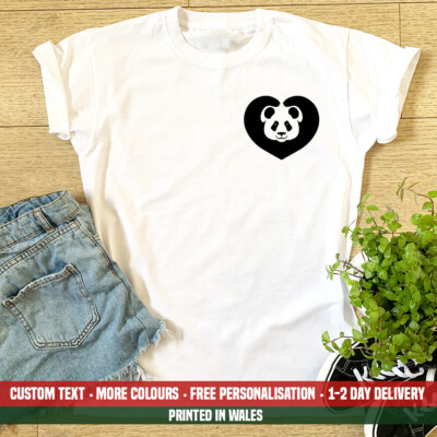 Ladies Panda Heart Pocket T Shirt Bear Love Bamboo Christmas Birthday Gift Top