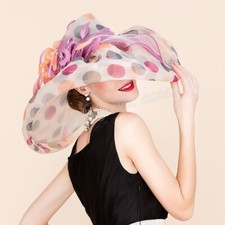 Women Kentucky Derby Church Wedding Noble Dress Hat Polka Dot Organza Hat Formal