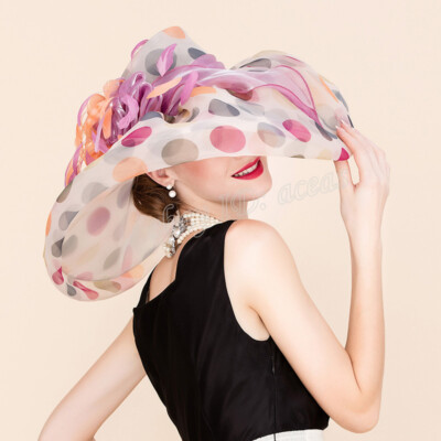 Spring Polka Dot Church Dress Kentucky Derby Hat Lady Polka dots Organza Fascinator Sun Hats Women Kentucky  main image 3