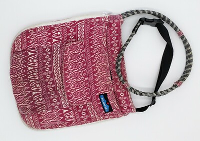 Kavu Crossbody Bag Rope Sling Expandable Cotton Pink White Pockets