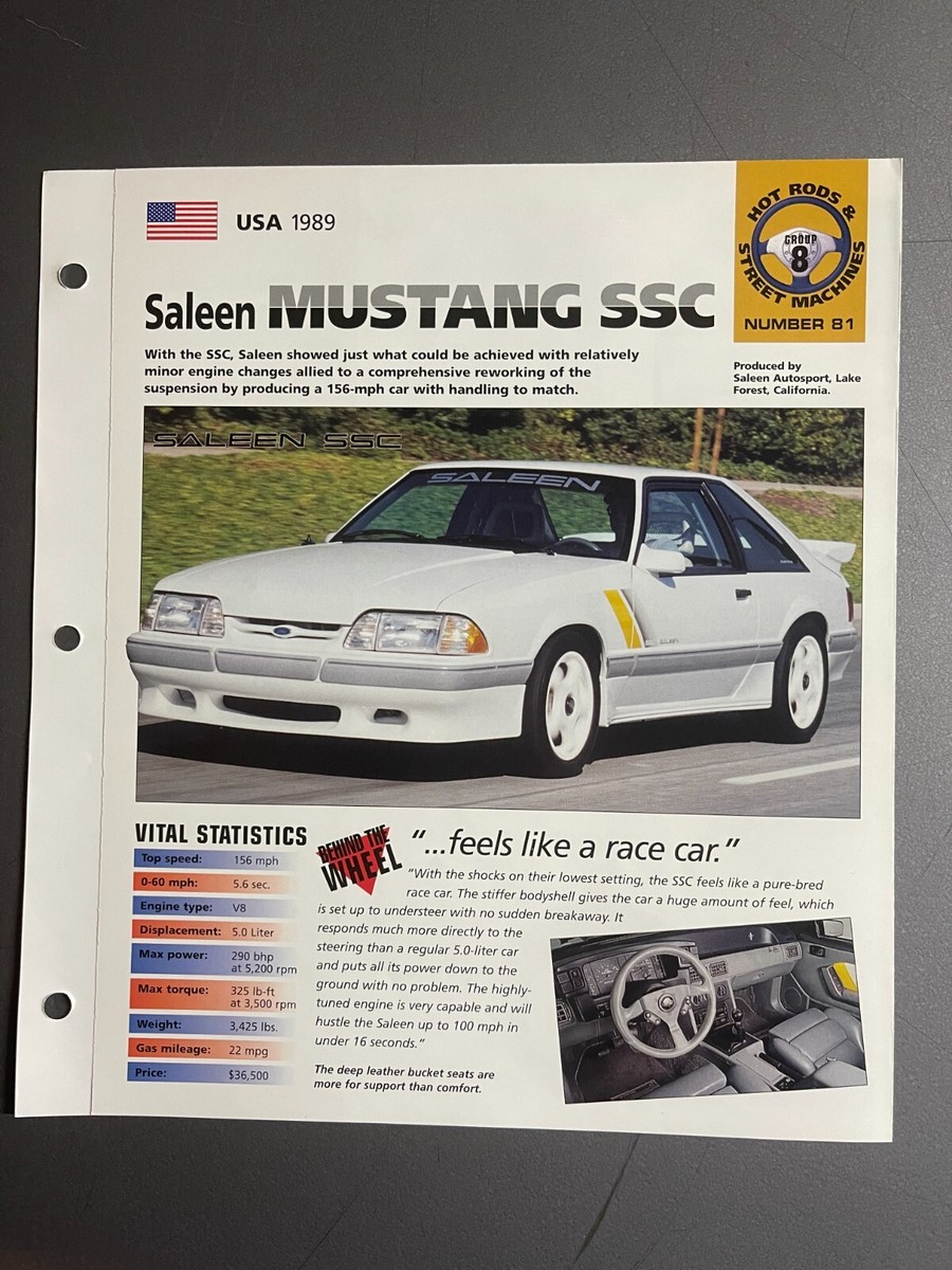 1989 Ford Saleen Mustang SSC Poster, Spec Sheet, Folder, Brochure