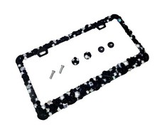 3d Bling Black Rhinestones Pearls License Plate Frame Cover Crystals Diamon