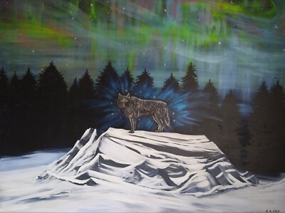 Wolfsgeist.Wolfsgemälde.Original Acrylgemälde von Zoe Adams.