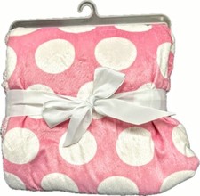 Pink w/White Polka Dots Baby Blanket with Light Pink Sherpa lining Plush