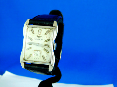 VINTAGE WITTNAUER 17J REVUE 10K GF FANCY DECO LUGS MENS WRISTWACH SERVICED 1950s