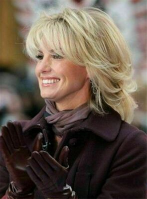 Charming Smooth Medium Straight Blond Graceful Synthetic Hair Women Wigs