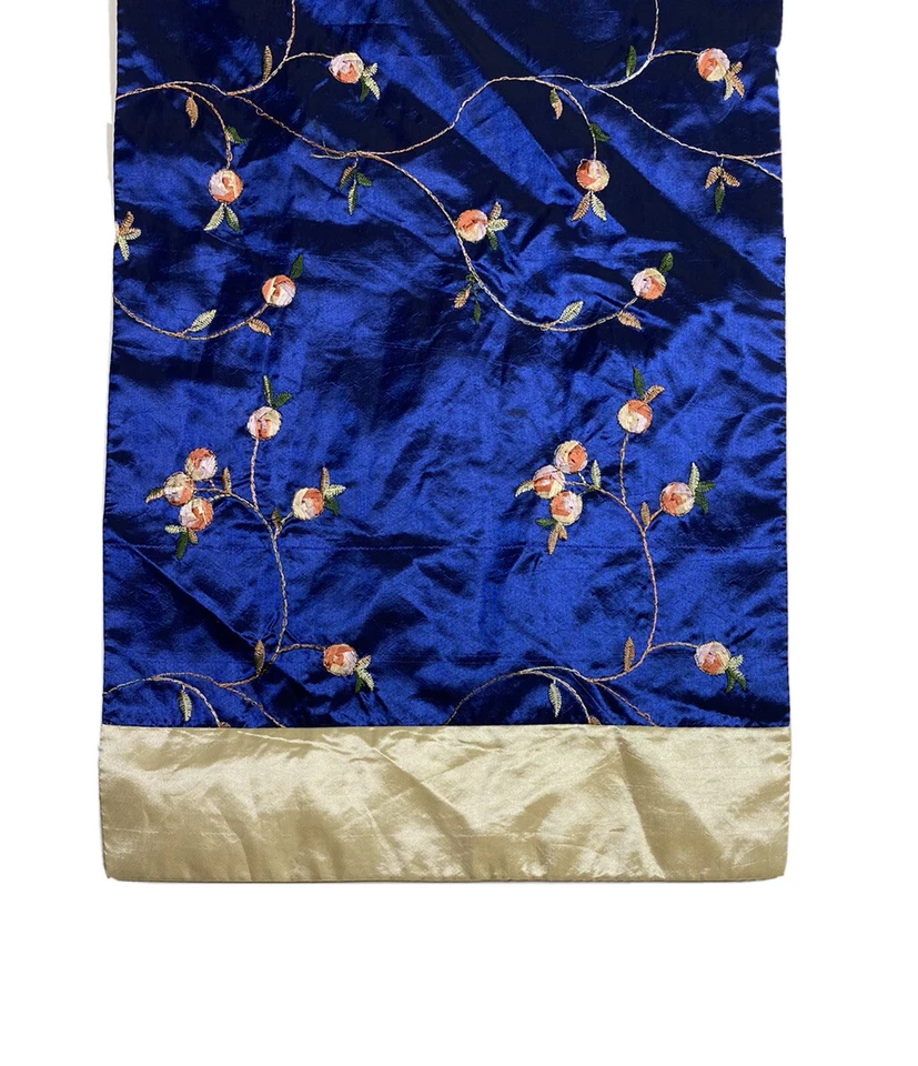 4 tovagliette vintage seta fiori di ciliegio cinesi blu oro mandarino ricamate - Immagine 4 di 4