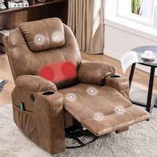 Oversized 360° Large Swivel Rocking Glider Recliner Chair Waist Heated & Massage