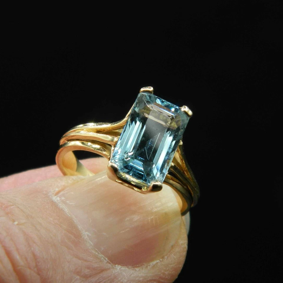 O925 - Ancienne Bague en Or jaune 18K, Aigue Marine Naturelle 2,25 ct - T48 - Photo 2/4