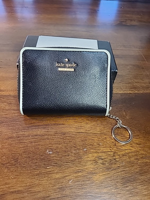 Kate Spade Wallet Black Pebbled White Trim Key Chain Dani