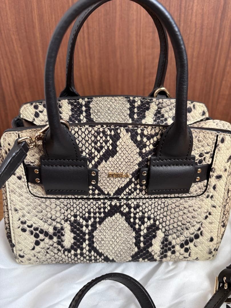 FURLA Python Pattern Leather Shoulder Bag Black C… - image 2