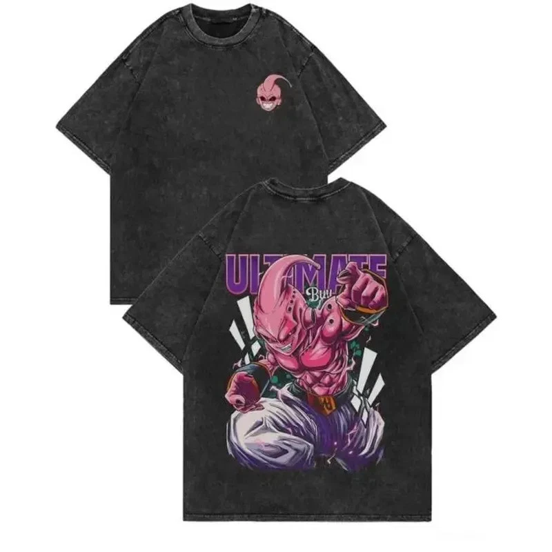 Anime T Shirt Dragon Ball Inspired Majin Vegeta Goku Print Washed Oversized Cott - Image 3 of 4