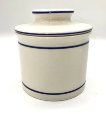 Butter Bell Crock White French Blue Striped Keeper Ceramic Farmhouse Granny