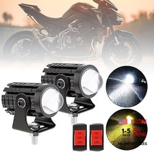 2pcs 32W LED Motorcycle Headlight with Switch, Yellow Spotlights 2 pack