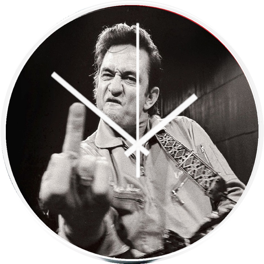 JOHNNY CASH Finger  WALL CLOCK 29cm White Rim White Finger detail