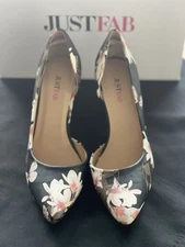 NIB Just Fab Black Floral Butterfly Pump Heel Vegan Leather Beautiful Sexy Dress
