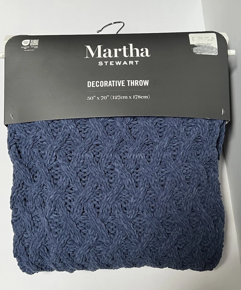 "Colección Martha Stewart GRUESO Cable Tejido Decorativo Tiro Azul 50"" x 70""" Foto 3 de 4