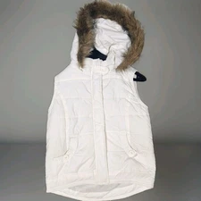 Polar Edge Puffer Vest Girls Sz L 12-14 White Brown Faux Fur Hooded Sleeveless *