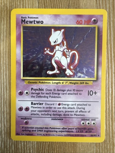 Mewtwo - 10/102 - Pokemon Base Set Unlimited Holo Rare Card WOTC LP