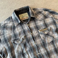 West Coast Choppers Jesse James Shirt Mens Plaid Work Wear Pearl Snap