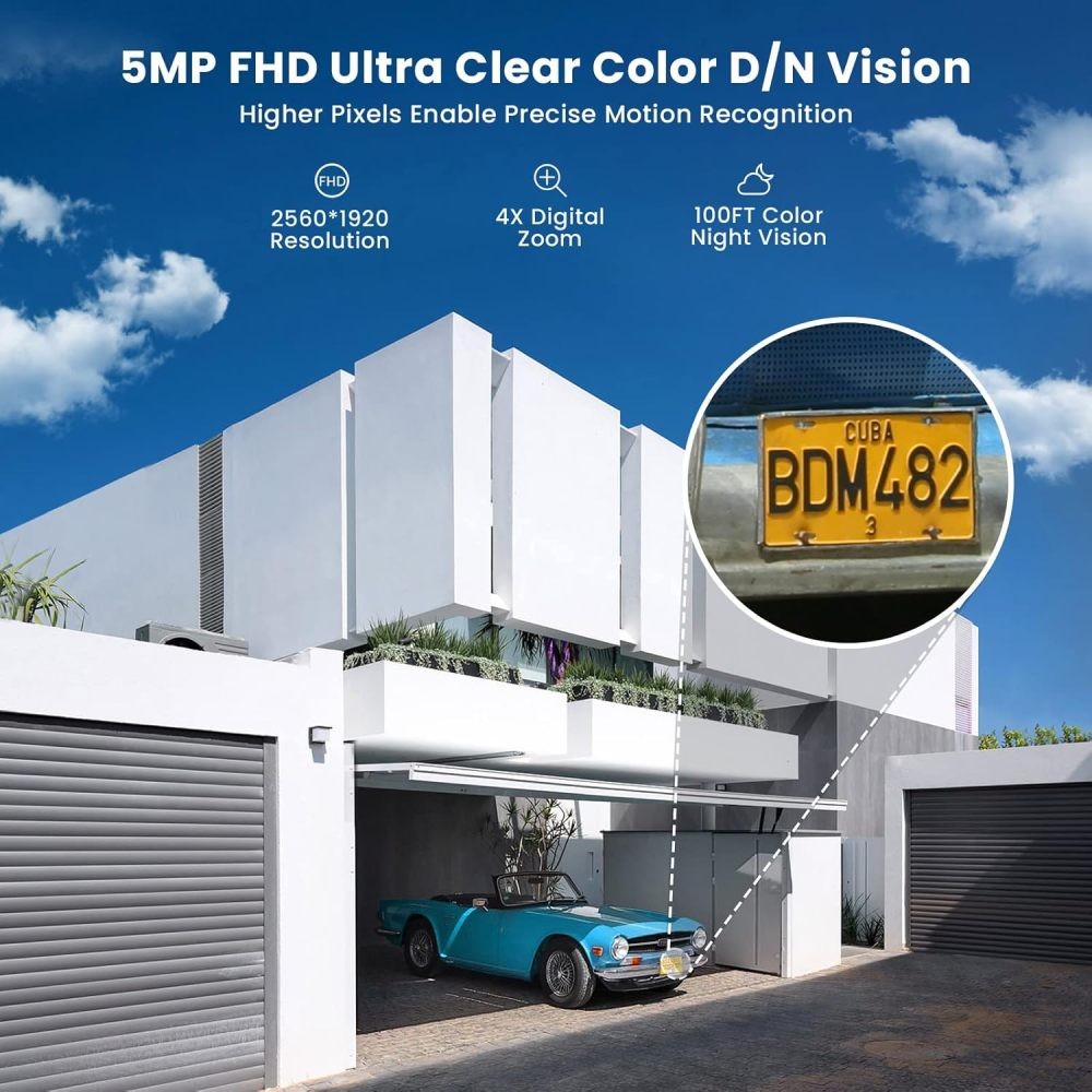 ieGeek 5MP Solar-Powered 360° Security Camera, with Spotlight/Siren, Color Night