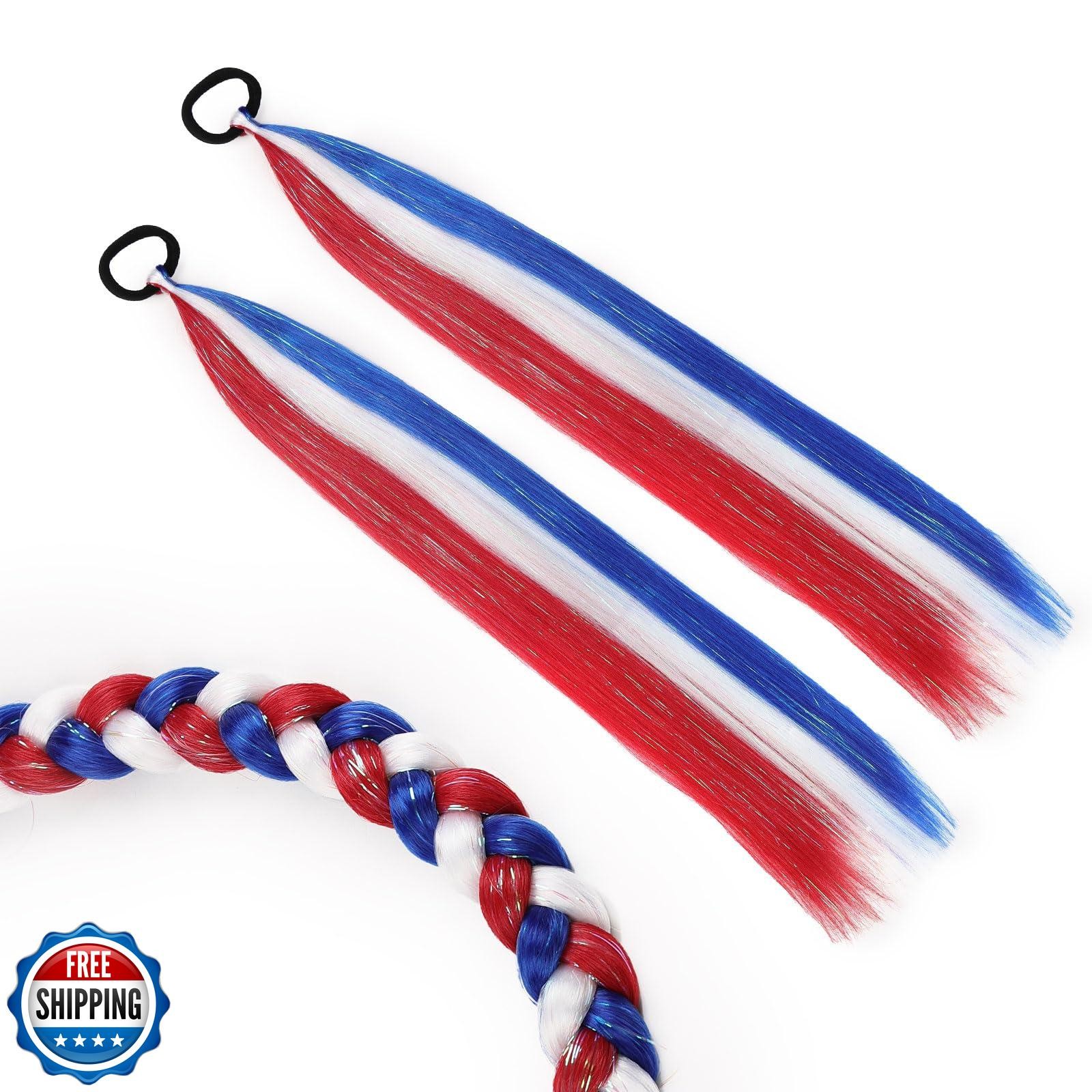 Red White Blue Ponytail Extension, Colored Hair Extensions Ponytail Extension