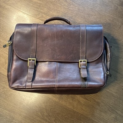 Samsonite Leather Flap-Over Business Messenger Bag Laptop, Brown