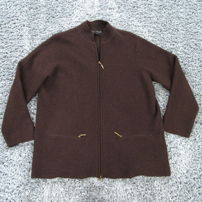 Mercer & Madison Sweater Womens 1X Brown 100% Wool Full Zip Pockets Collared