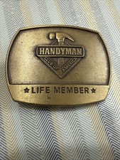 VTG 1996 Gold Tone Handyman Life Member Belt Buckle Club of America USA Building