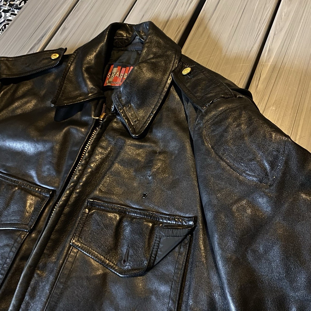 VTG 1960s Skaggerac Genuine Leather Police Jacket Coat Academy XL