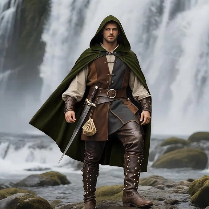 Capa medieval con capucha capa renacentista para hombre y mujer disfraz de Halloween Foto 3 de 4