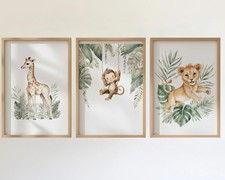 Safari Nursery Wall Art Set Watercolor Jungle Animal Decor