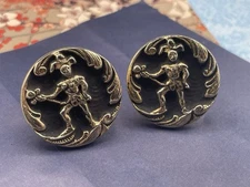 Vintage Round Jester Unusual Bullet Back Cufflinks