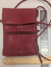 iLi NY Red Leather Crossbody RFID  Purse Shoulder Bag Skinny Strap 8 x 7 x 1