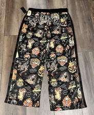 Ed Hardy Flashboard Black Track Pant Size L Wide Leg Lounge Pant NWT Y2K