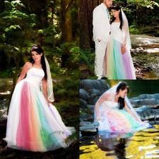 Colorful Rainbow Gothic Outdoor Wedding Dress Strapless Floor Length Bridal Gown