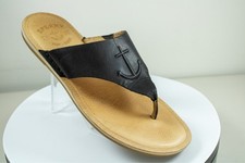 Sperry Seaport Slip-On Thong Black Premium Leather Women's Comfy Sandal Size 9