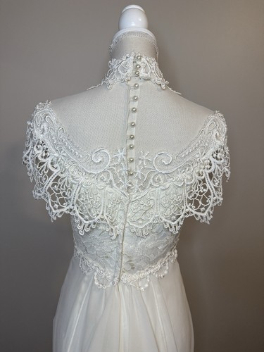 VTG 1980’s Jessica McClintock Bridal Gown Scalloped Lace High Neck Chiffon Sz 4 - Picture 5 of 11