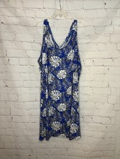 Ellos Plus Size Crossover Back Tank Dress Blue Tropical Palm Leaf 34/36 4X