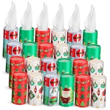  Pcs Christmas Car Tissue Holder with Facial Tissue Bulk Xmas Cylinder Car 24