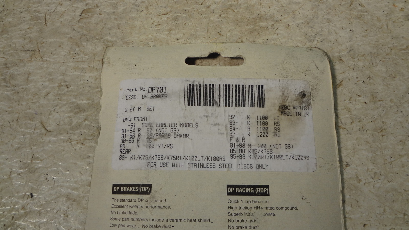 1987 BMW K100 1000cc S284. DP brake pads NEW DP701 eBay