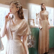 Gorgeous V Neck Glitter Gold Sequins Evening Dresses Elegant Party Prom Gown