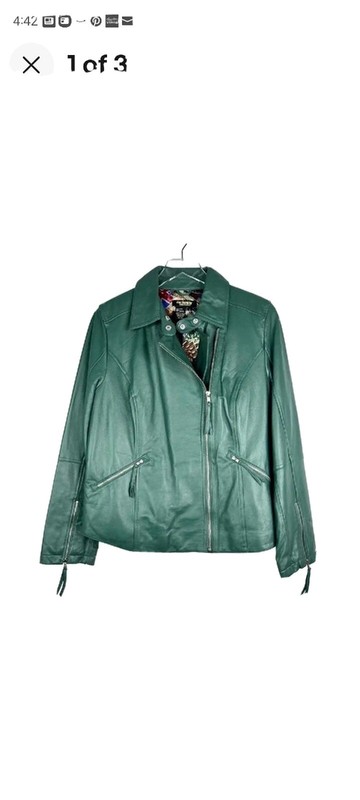 Twiggy London 100% Leather Moto Jacket Green. Large