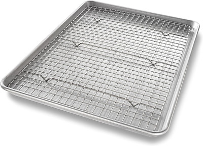 Bakeware Half Sheet Baking Pan and Bakeable Nonstick and Cooling Rack Set, Metal