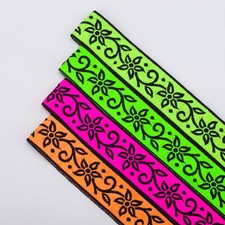 Floral Jacquard Ribbon Trim Decorative Floral 30mm,Cerise,Lime,Lemon & Orange