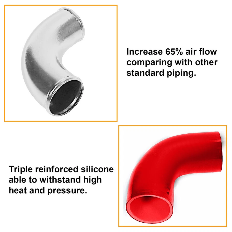 2.5" inch Universal 12Pcs Intercooler Piping Kit+ Red Coupler T-Bolt Clamp Red - Image 3 of 4