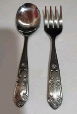 Infant/Toddler FORK  SPOON SET Stainless Steel FLATWARE by Sauiton Korea 4 3/8"