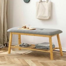 Scandinavian Linen Velvet Shoe Bench Footwear Rack Padded Seat Piano Chair Foyer